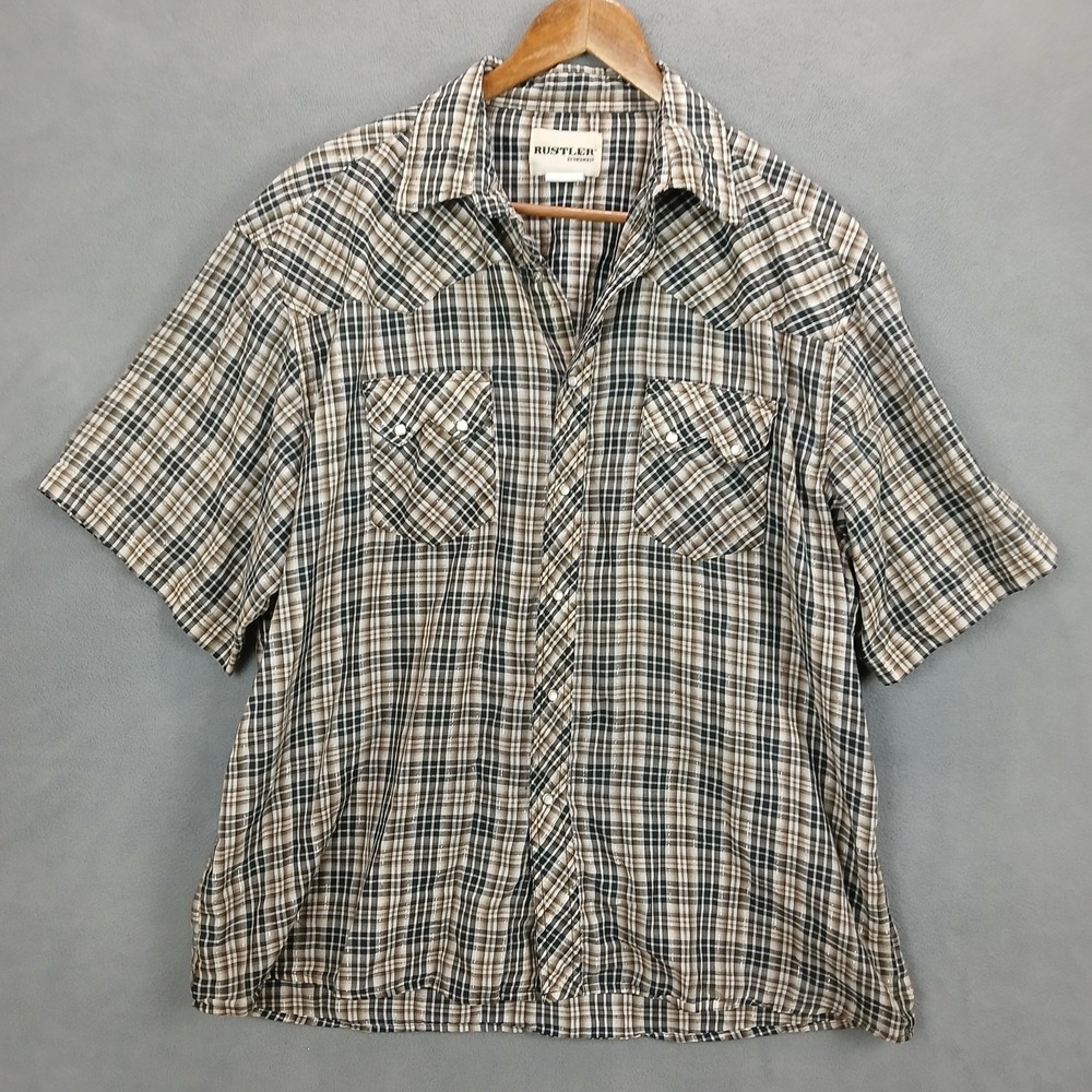 Rustler By Wrangler Western Shirt Mens XL Multicolor Plaid Pearl Snap Cowboy